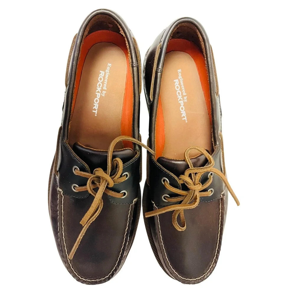 Rockport Perth Boat Shoes 11.5 M Dark Brown Leather Loafers CH1237 Old Money NEW